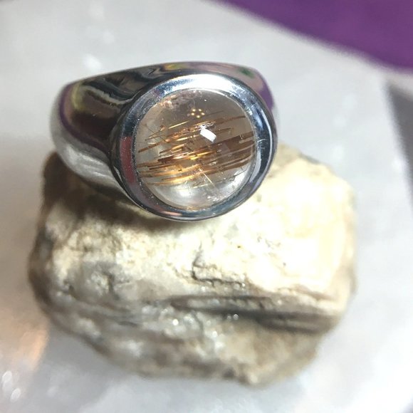 Rutilated Quartz .925 Silver Ring Natural Gemstone Size 5 - Picture 4 of 16